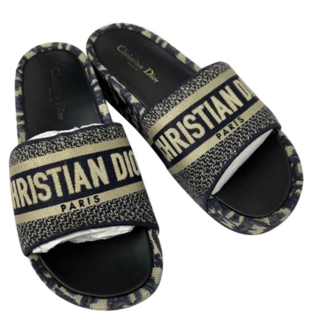 Christian Dior Blue D Way Platform Monogram Slide Sandals Platforms